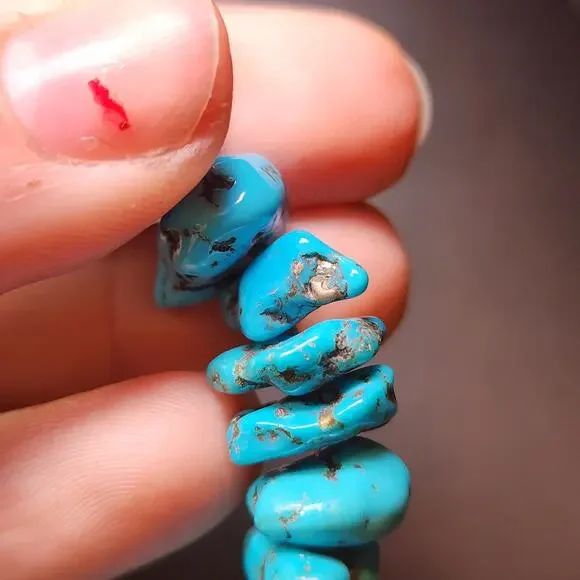 Vintage Morenci Turquoise Necklace Navajo Sterling Silver Beaded Pyrite Matrix - Picture 10 of 12